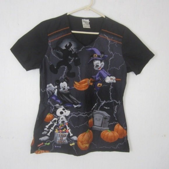 Disney Medical Scrub Shirt Womens Halloween Mickey Minnie Mouse Witch Vampire - Picture 3 of 10